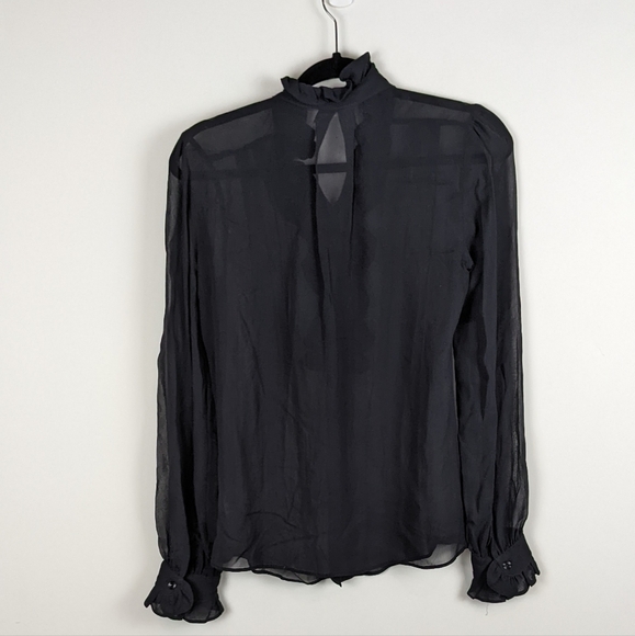 Wilfred aritzia Sheer black blouse button front frill  top XS - Picture 6 of 6